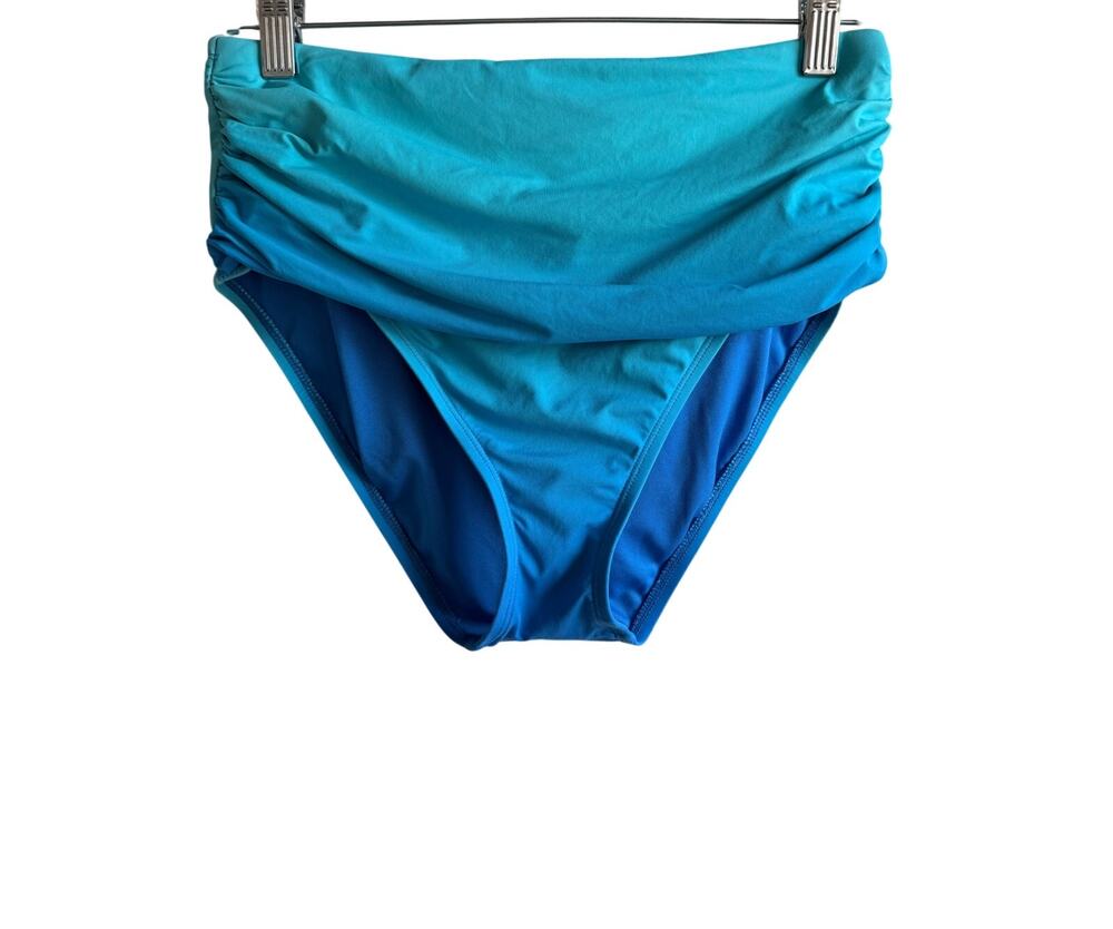 Bleu Rod Beattie Aqua Blue Ombre Ruched High Waist Bikini Bottoms 8 Beach